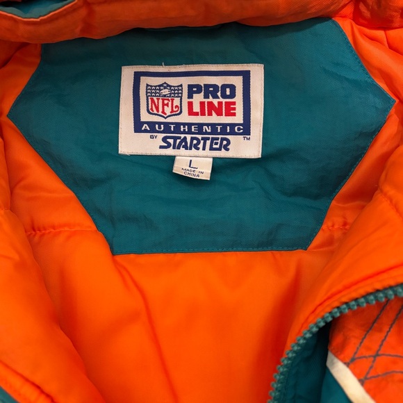 Vintage Miami Dolphins Starter Puffer Jacket Mens Large NFL Football 1990s Coat - Picture 2 of 12